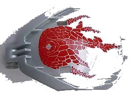 LEGO onderdeel Bionicle Bohrok Windscreen 4 x 5 x 7 with Red Scales and Tahnok-Kal Logo Pattern (41671pb04)
