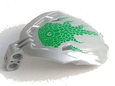 LEGO onderdeel Bionicle Bohrok Windscreen 4 x 5 x 7 with Green Scales and Lehvak-Kal Logo Pattern (41671pb06)