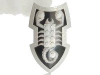 LEGO part Large Figure Shield, 2 x 4 Brick Relief, Vladek Scorpion with Black and Silver Pattern 50657pb02