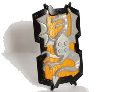 LEGO onderdeel Large Figure Shield, 2 x 2 Brick Relief, Dragon with Bright Light Orange and Black Pattern (54184pb01)