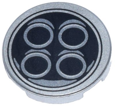 LEGO part Fliese, Rund 2 x 2 mit Bodenstift-Halter mit 4 Auspuffrohren in Schwarzem Kreis Muster (14769pb594)