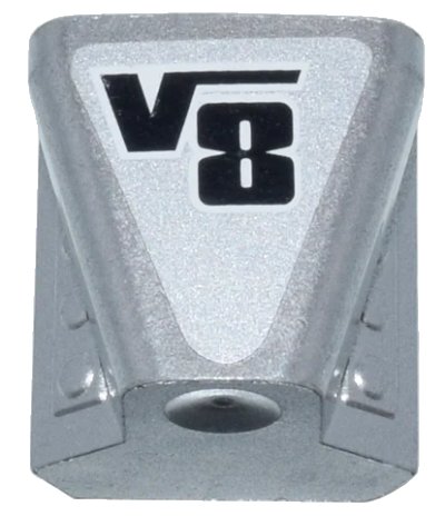 LEGO onderdeel Vehicle, Air Scoop Engine Top 2 x 2 with Black 'V8' on Silver Background Pattern (Sticker) - Set 8656 (50943pb07)