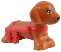 LEGO part Cane, Friends, Bassotto con Imbracatura Sedia a Rotelle Rossa Stampata e Occhi Stampati e Motivo Naso Nero (Pickle) 100559pb03