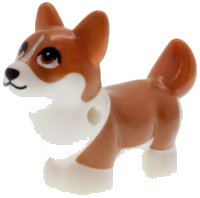 LEGO onderdeel Dog, Friends, Corgi with Reddish Brown Eyes, Black Nose and Mouth and Dark Orange Fur Pattern (Waffles) 109845pb02