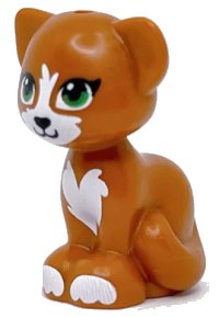 LEGO part Cat, Friends / Elves, Sitting with Green Eyes, Black Nose and White Patches Pattern 11602pb11