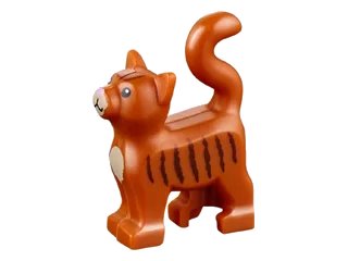 LEGO onderdeel Cat, Standing with Black Eyes, Dark Tan Chest and Muzzle, Dark Brown Stripes, and Bright Pink Nose Pattern (13786PB02)