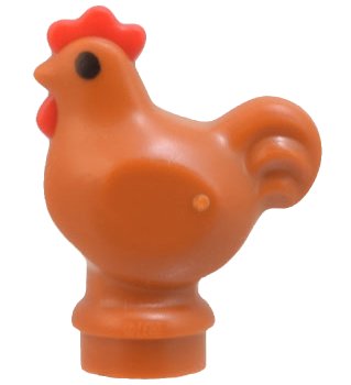 LEGO part Chicken, Wide Base with Molded Red Comb and Wattle and Printed Black Eyes Pattern (1413pb01)