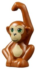 LEGO onderdeel Monkey / Orangutan, Friends, Baby with Bright Green Eyes, Black Nose, and Dark Tan Face and Stomach Pattern (14736pb01)