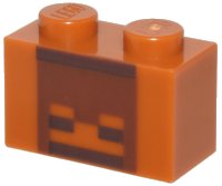 LEGO part Brick 1 x 2 with Reddish Brown and Dark Brown Pixelated Skull Decorative Pot Pattern 3004pb334