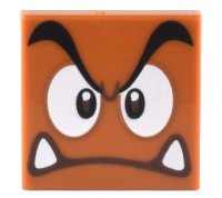 LEGO onderdeel Tile 2 x 2 with Black Eyebrows, Dark Brown and White Eyes Looking Straight, Angry Frown with Bottom Fangs Pattern (Super Mario Goomba Face) 3068pb1374