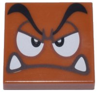 LEGO onderdeel Tile 2 x 2 with Black Eyebrows, Dark Brown and White Eyes Looking Straight Partially Closed, Angry Frown with Bottom Fangs Pattern (Super Mario Goomba Face) 3068pb2155