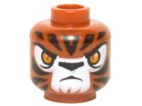 LEGO onderdeel Minifigure, Head Alien Chima Tiger with Bright Light Orange Eyes, Black Nose and Stripes, White Snout and Eye Shadow, Frown Pattern 3626pb1300