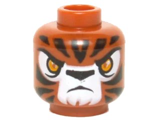 LEGO onderdeel Minifigure, Head Alien Chima Tiger with Bright Light Orange Eyes, Black Nose and Stripes, White Snout and Eye Shadow, Frown Pattern (3626pb1300)