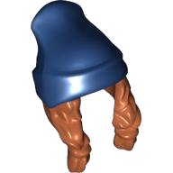 LEGO part Minifigure, Hair Combo, Hair with Hat, 2 Braids over Shoulders with Molded Dark Blue Beanie Pattern 52686pb06