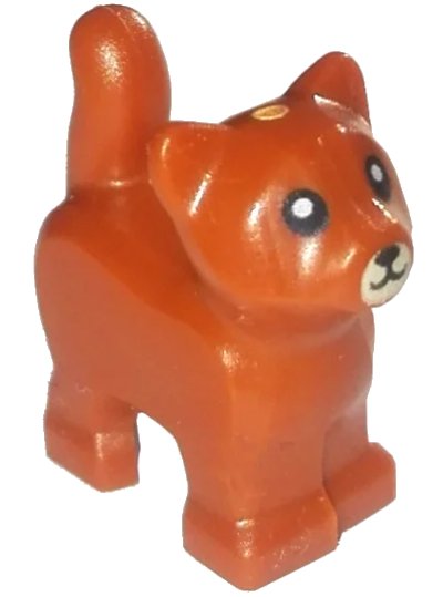 LEGO onderdeel Cat, Baby Kitten, Standing with Tan Muzzle and Black Mouth, Nose, and Eyes with White Pupils Pattern (80686pb02)