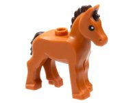 LEGO part Horse, Foal with Stud on Back with Molded Dark Brown Mane and Tail and Printed Black Eyes Pattern 82445PB01