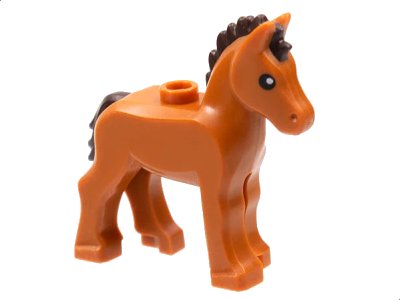 LEGO onderdeel Horse, Foal with Stud on Back with Molded Dark Brown Mane and Tail and Printed Black Eyes Pattern (82445PB01)