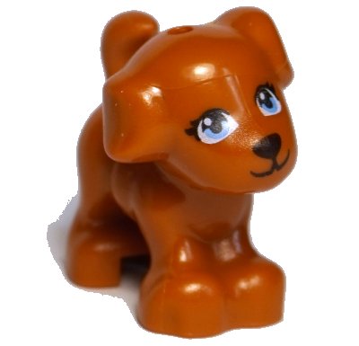 LEGO part Dog, Friends, Puppy, Standing with Bright Light Blue Eyes and Black Nose, Mouth and Eyelashes Pattern (Coco) (93088pb09)