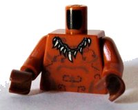 LEGO part Torso Bare Chest with Muscles Outline, Tattoos, Animal Tooth / Claw Necklace Pattern / Dark Orange Arms / Reddish Brown Hands 973pb0469c01