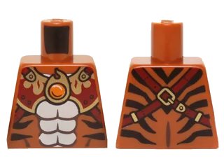 LEGO onderdeel Torso Black Bare Chest with Tiger Stripes, Dark Red and Gold Armor with Straps and Fire Chi Emblem Pattern (973pb1921)