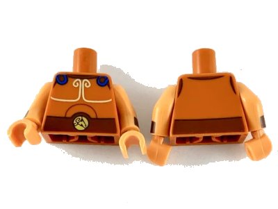 LEGO onderdeel Torso Greek Armor, Blue Clasps, White Trim and Reddish Brown Belt Pattern / Nougat Arms with Dark Brown Cuff Pattern / Nougat Hands (973pb3522c01)