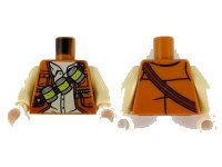 LEGO onderdeel Torso Jacket over Tan Shirt, Reddish Brown Bandolier with 3 Silver and Lime Canisters Pattern / Tan Arms / Light Nougat Hands 973pb3961c01