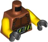 LEGO onderdeel Torso Reddish Brown Chest Protector, Black and Lime Striped Belt with Buckle Pattern / Yellow Arms / Black Hands (973pb4473c01)