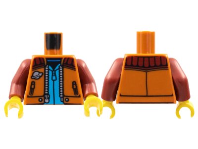 LEGO onderdeel Torso Jacket with Dark Red Shoulders, Silver Classic Space Logo, Dark Azure Shirt Pattern / Dark Red Arms / Yellow Hands (973pb4628c01)
