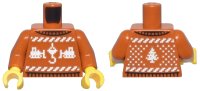 LEGO part Torso Knit Fair Isle Holiday Sweater with White Construction Crane Hook, Bulldozers, and Christmas Tree Pattern / Dark Orange Arms / Yellow Hands 973pb5852c01