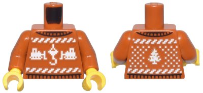 LEGO onderdeel Torso Knit Fair Isle Holiday Sweater with White Construction Crane Hook, Bulldozers, and Christmas Tree Pattern / Dark Orange Arms / Yellow Hands (973pb5852c01)