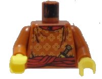LEGO onderdeel Torso Adventurers Orient Yellow Spots, Sash, Knife, Collar Pattern / Dark Orange Arms / Yellow Hands 973px187c01