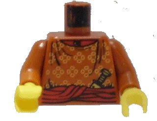 LEGO onderdeel Torso Adventurers Orient Yellow Spots, Sash, Knife, Collar Pattern / Dark Orange Arms / Yellow Hands (973px187c01)