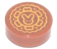LEGO part Tile, Round 1 x 1 with Moon Cake with Bright Light Orange Bunny on Reddish Brown Background Pattern 98138pb286