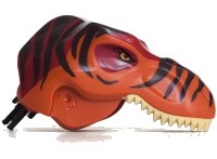 LEGO part Dinosaur Head Tyrannosaurus rex with Pin, Tan Teeth, Dark Red Top and Dark Brown Stripes Pattern 98161c01pb01