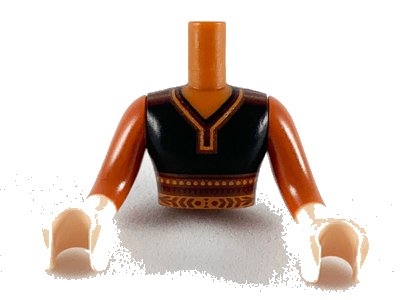 LEGO onderdeel Torso Mini Doll Man Shirt with Black Sweater Pattern, Light Nougat Arms with Hands with Dark Orange Sleeves (FTMpb045c01)