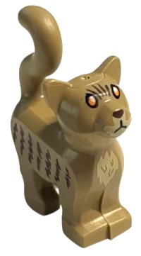LEGO onderdeel Cat, Standing with Orange Eyes, Tan Chest and Muzzle, Dark Brown Stripes and Nose Pattern (HP Mrs. Norris) 13786pb07
