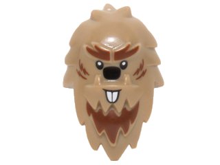 LEGO onderdeel Minifiguur, Hoofd, Aangepast Yeti, Warrig Haar met Roodbruine Vacht, Zwarte Neus, en Witte Bever Tanden Patroon (13809pb02)