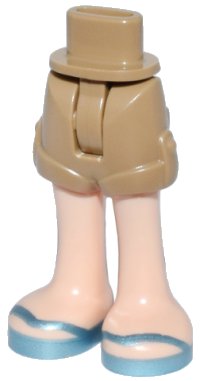 LEGO part Mini Doll Hips and Shorts with Molded Light Nougat Legs and Printed Metallic Light Blue Sandals with V-Shaped Straps Pattern - Thin Hinge 1826cc00pb008