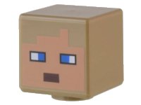 LEGO part Minifigure, Head, Modified Cube with Pixelated Medium Nougat Face, Blue Eyes, and Dark Brown Mouth Pattern (Minecraft Rancher) 19729pb057