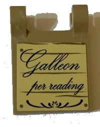 LEGO part Flag 2 x 2 Square with Script 'Galleon per reading' on Tan Background Pattern on Both Sides (Stickers) - Set 75978 2335pb235