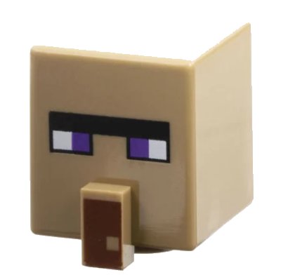 LEGO onderdeel Minifigure, Head, Modified Cube Tall with Raised Rectangle with Pixelated Black Unibrow, Dark Purple Eyes, and Reddish Brown Nose Pattern (Minecraft Witch) (23766pb010)