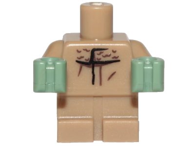 LEGO onderdeel Body Baby / Toddler with Fixed Arms with Molded Sand Green Hands and Printed Black Lines and Fur Collar Pattern (25128pb008)