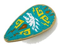 LEGO onderdeel Minifigure, Shield Ovoid with White Dragon Head and Bright Light Orange Filigree on Dark Turquoise Background Pattern 2586pb009