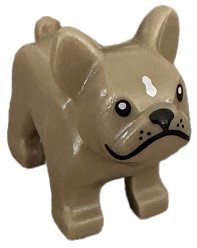 LEGO onderdeel Hond, Franse Bulldog met Zwarte Ogen, Neus, Mond en Snorharen, Wit Vlekje op Voorhoofd Patroon 29602pb01