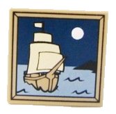 LEGO part Tile 2 x 2 with Sailing Ship and Moon Pattern 3068pb0408