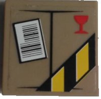 LEGO onderdeel Tile 2 x 2 with Parcel with Red Fragile Goblet, Barcode and Black and Yellow Danger Stripes on Transparent Background Pattern (Sticker) - Set 60022 3068pb1092