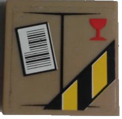 LEGO onderdeel Tile 2 x 2 with Parcel with Red Fragile Goblet, Barcode and Black and Yellow Danger Stripes on Transparent Background Pattern (Sticker) - Set 60022 (3068pb1092)