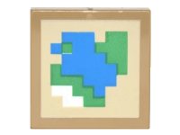 LEGO part Tile 2 x 2 with Pixelated Blue, Green and White on Tan Background Pattern (Minecraft Map) 3068pb1103
