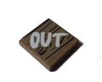 LEGO onderdeel Tile 2 x 2 with White 'OUT' on Wood Grain Background Pattern (Sticker) - Set 70640 3068pb1233