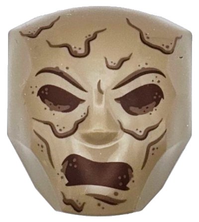 LEGO part Large Figure Face with Brow and Nose Detail, 2 x 2 Round Brick Attachment with Reddish Brown Eyes, Open Mouth and Lines Pattern (Sandman) (3524pb04)